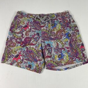Bugatchi Swim Trunks Mens XL Multicolor Paisley Print Mesh Lined Beach Swimwear